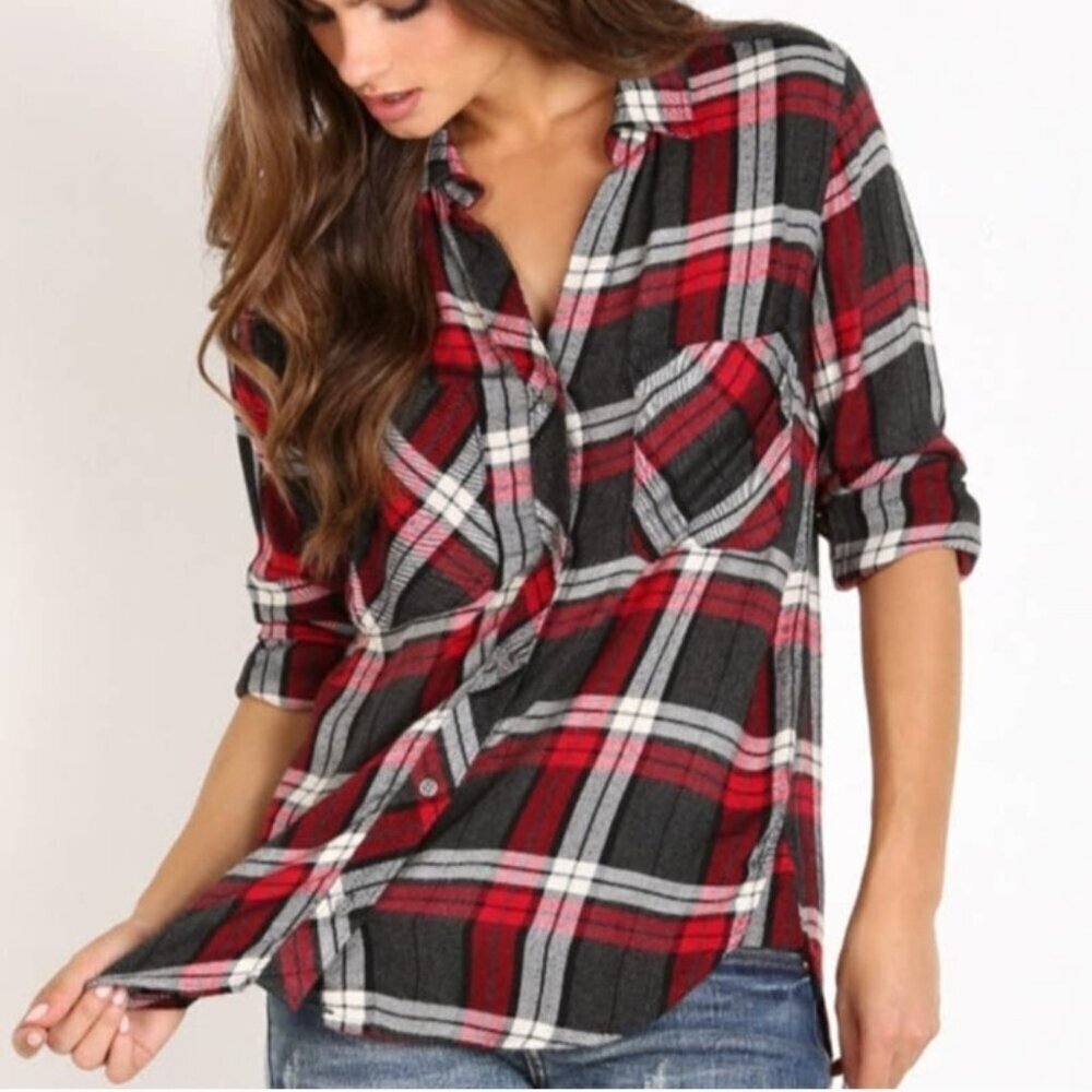 Bella Dahl Button Down Flannel Plaid Shirt Size Small